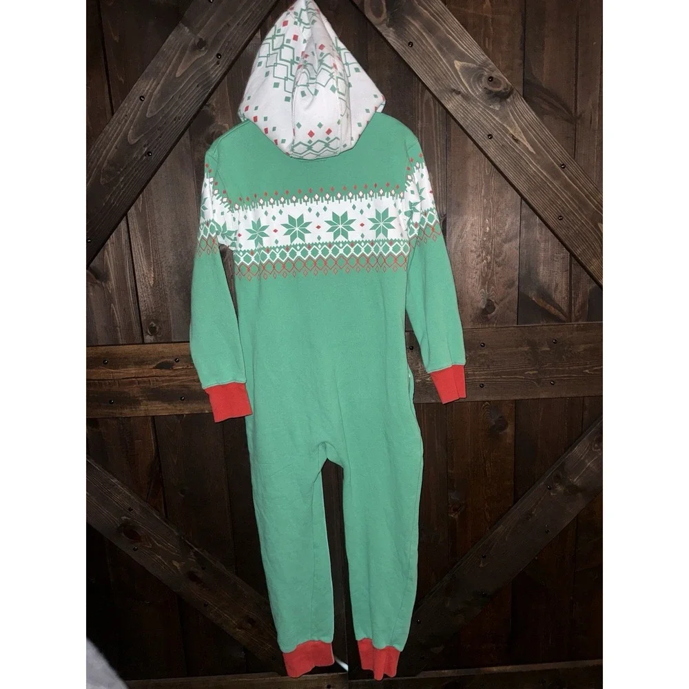 Tipsy Elves One Piece Zip Up Unisex‎ S Hooded Christmas jumpsuit Red Green Snow